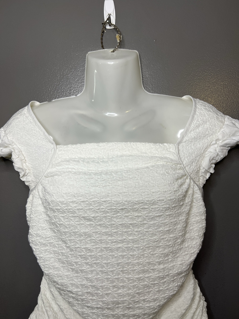 Maeve Blouse Womens Medium White Square Neck Puff Sleeve Ruched Stretch Top